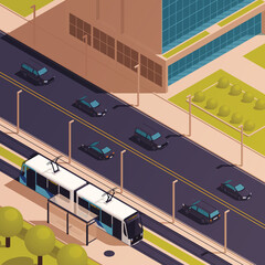 City Public Transport Isometric - obrazy, fototapety, plakaty