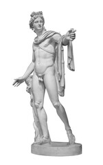 Fototapeta na wymiar God Apollo sculpture. Ancient Greek god of Sun and Poetry Plaster copy of a marble statue isolated on white with clipping path