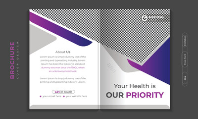 Medical Brochure cover design or profile template set for healthcare. 
poster, annual report, catalog, and flyer in A4 with colorful geometric shapes.