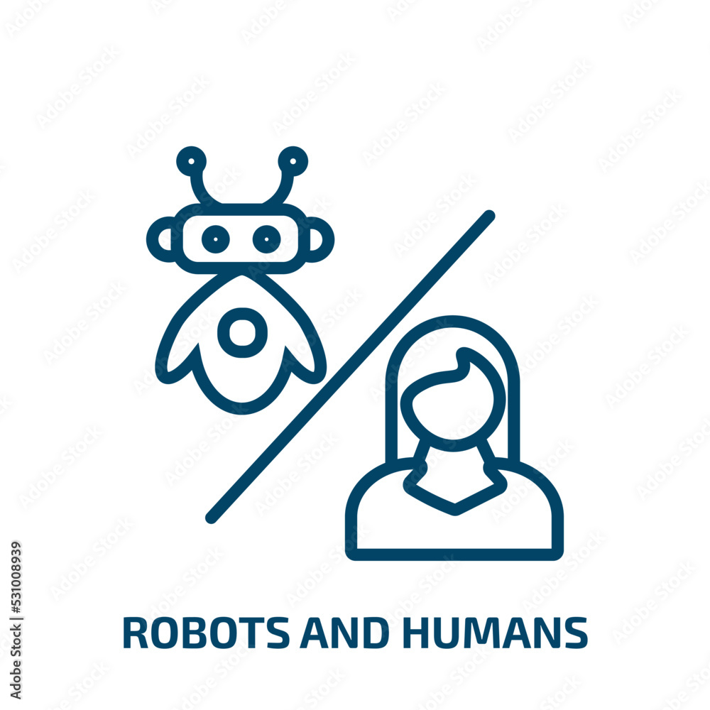 Poster robots and humans icon from artificial intellegence and future technology collection. thin linear ro