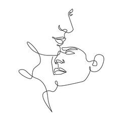 Couple Two Faces Vector Hand Drawn Line Art Drawing. Continuous Line Drawing of Couple for Minimalist Trendy Contemporary Design. Perfect for Wall Art, Prints, Social Media, Posters, Invitations.