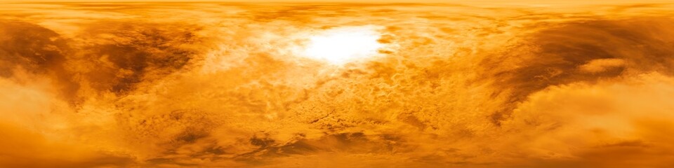 Golden burning overcast sunset sky panorama. Hdr seamless spherical equirectangular 360 panorama....