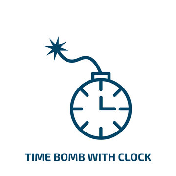 time bomb with clock icon from army and war collection. Thin linear time bomb with clock, dynamite, explosive outline icon isolated on white background. Line vector time bomb with clock sign, symbol