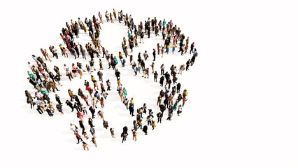 Concept or conceptual large gathering of people forming an image of a four-leafed clover.  A 3d illustration metaphor for good luck, faith, hope, love, tradition, nature, growth and spring