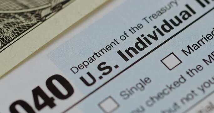 United state 1040 individual tax return form, close-up shot