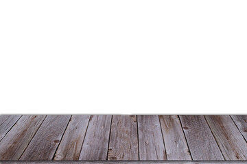 Old wooden tabletop isolated on white background for product work.