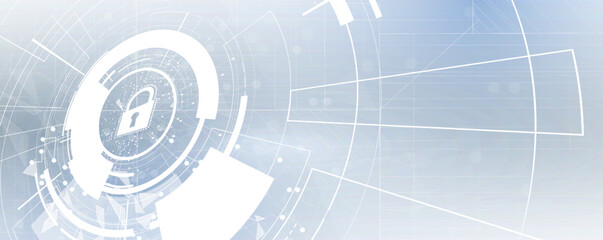 internet digital security technology concept for business background. Lock on circuit board