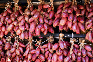 Tropea Red Onions. Traditional unique ingredient in Calabria's cuisine. Travel in Calabria concept,...