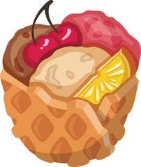 fruit sorbet with cherry and orange, ice cream vector illustration