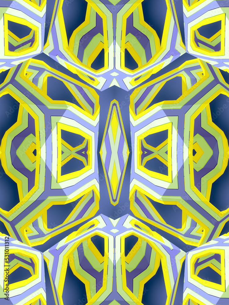 Fototapete 3d rendering digital illustration of kaleidoscopic pattern shape with trendy gradient. design elemen