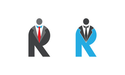 Initial Letter R Businessman Logo Concept symbol icon sign Element Design. Boss, Leader, Marketing, Business, Suit, Tie Logotype. Vector illustration Logo template