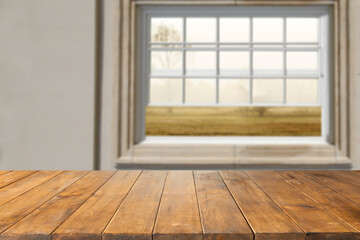 Desk of free space and autumn window 