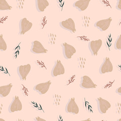 garlic with herbs vegetable vector seamless pattern