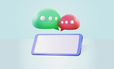 Colored realistic dialog boxes hanging over a smartphone. Messages, sms, correspondence. EPS 10.