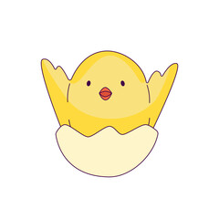 a cute little chicken in the role of a man. new trends in depicting people's lives through simple and funny forms. The chick comes out of the shell