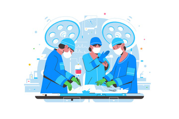 Surgeon and nurse perform surgical operation, medical healthcare