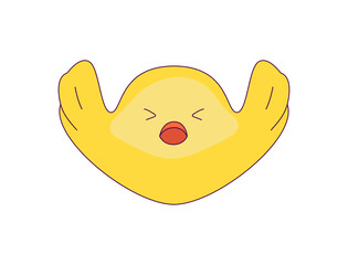 a cute little chicken in the role of a man. new trends in depicting people's lives through simple and funny forms. The chick rejoices at the victory