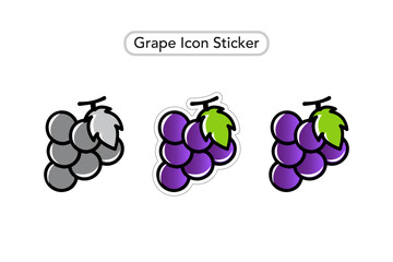 Grape Sticker. Grape Vector Icons. Fruit colorful Clip art. Black and white Icon.