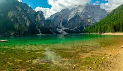 Naklejka na ściany i meble Braies Lake in South Tyrol, Italy