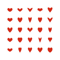 Set of red flat hearts icons. Collection of design elements. Decorative symbols. Vector illustration.	