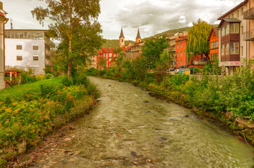 Fototapeta na wymiar Rienza river in Brunico. South Tyrol, Italy