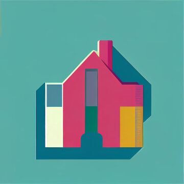 Colorful Building Composition Design Icon