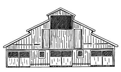 Vector barn sketch design isolated. Vector wood barn illustration collections. Traditional barn. Farm Building and Construction. © EVGENIY