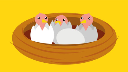 nest with chicks and eggs © Volodymyr