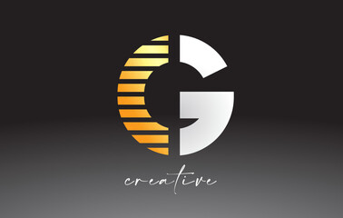 Golden Lines Letter G Logo Design with Creative Lines Cut on half of The Letter