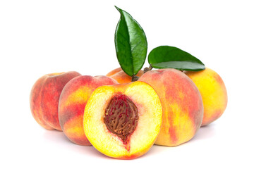 Peach. Fruit with slice isolated on white background