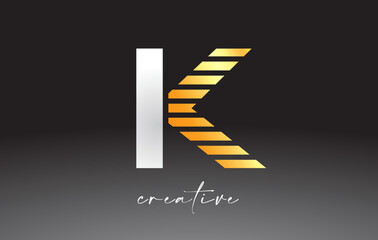 Golden Lines Letter K Logo Design with Creative Lines Cut on half of The Letter