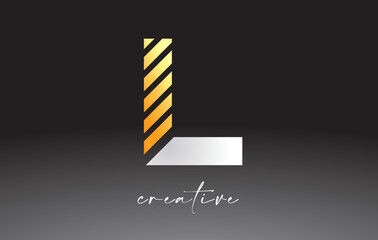 Golden Lines Letter L Logo Design with Creative Lines Cut on half of The Letter