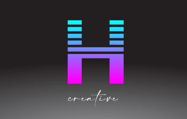 Purple Blue Neon Lines Letter H Logo Design with Creative Lines Cut on half of The Letter