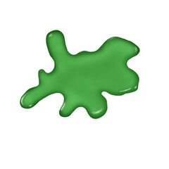 Blot of green paintin. 3d illustration. Top view glossy drop of paint or varnish