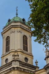 Lviv, Ukraine - September, 2022: The Holy Eucharist Church (former Dominican church “Soli Deo Honor et Gloria”). The former Dominican convent bell tower.