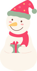 A snowman holding a gift box.
