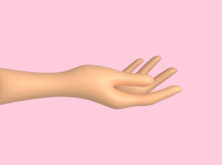 3D illustration of a hand with palm up on a pink background