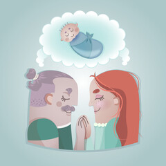 Couple is dreaming about baby boy and planning an healthy pregnancy. Family desicion about mother's fertility day and becoming parents. It's a boy!