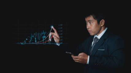 Businessman using smartphone trader forex stock, Stock Market Investments analysis and Digital Assets.