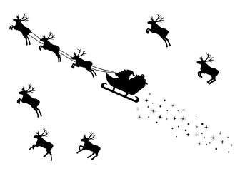 サンタ　トナカイ　そり　シルエット　イラスト
