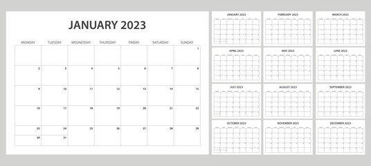Simple set calendar 2023, modern and minimalist