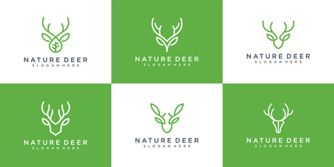 natural deer logo design collection, wild animal, deer head