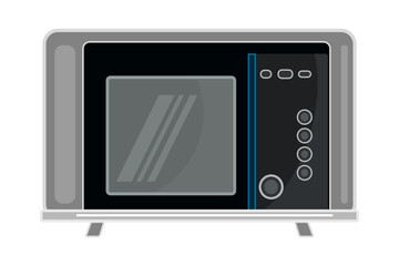 Microwave isolated on white background. Microwave oven with display and buttons. Kitchen electric appliance for cooking food. Domestic device icon. Electronic household equipment. Vector illustration