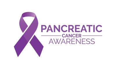 Awareness month for pancreatic cancer Purple ribbon realistic illustration with typography  November is Cancer Awareness Month. Vector