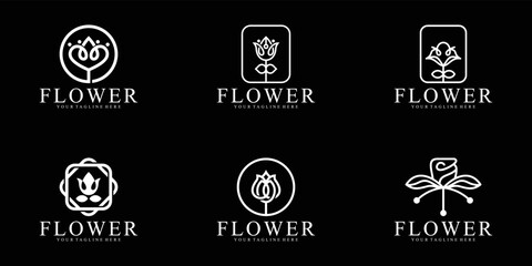 collection of floral logo inspiration designs in line style