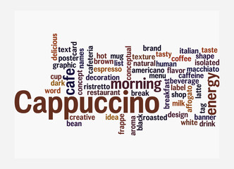 Word Cloud with CAPPUCCINO concept, isolated on a white background