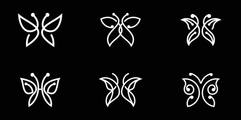 collection of butterfly line drawing, butterfly icon, butterfly logo with line art style