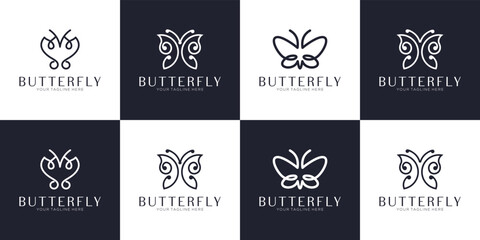 Butterfly line drawing collection. butterfly icon. butterfly outline vector