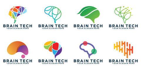 a collection of technology brain logo designs, digital minds, for science, AI, and technology