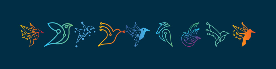 technology bird vector logo design collection, technology hummingbird